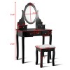 Tangkula Oval Vanity Mirror Dressing Table Beauty Dresser Cosmetics Organizer w/ Cushioned Bench - 3 of 4