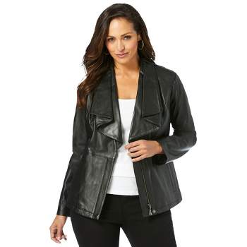 Jessica London Women's Plus Size Drape-Front Leather Jacket