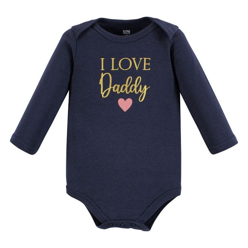Hudson Baby Infant Girl Cotton Long-Sleeve Bodysuits, Girl Daddy Pink Navy 3-Pack, 3 of 6