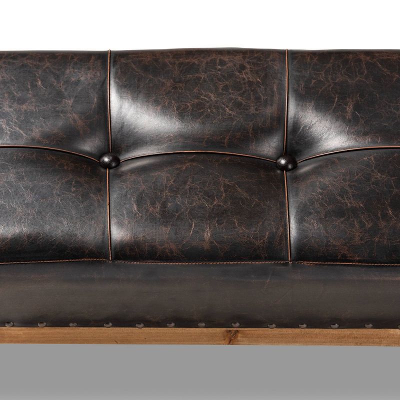2pc Lenza Faux Leather Wood Ottoman Set Brown - Baxton Studio, 3 of 10