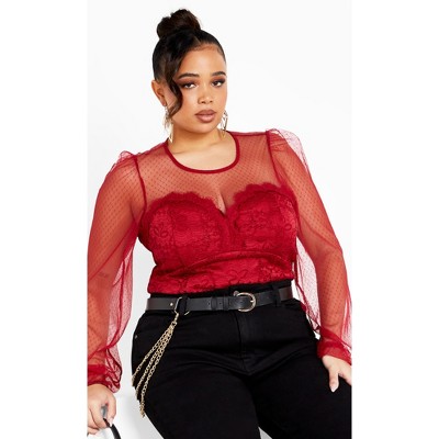 Plus size 2025 red lace top