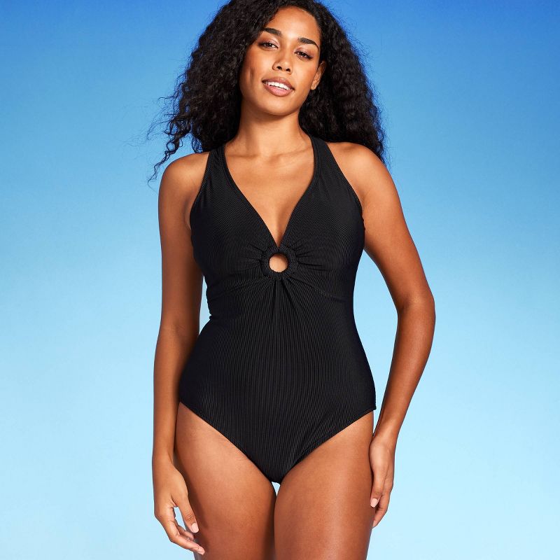 Women's Ribbed Plunge Ring Detail One Piece Swimsuit - Shade & Shore™, 4 of 6
