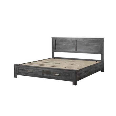 Queen Rustic Wooden Bed With Storage, Wooden Queen Bed Frame With Storage