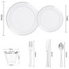 Elama 150 Piece Disposable Plastic Dinnerware Party Set for 25 Guests in White with Silver Trim - 2 of 4