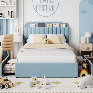 GustoWave Bed Frame with Storage Headboard, 2 Drawers - 1 of 4