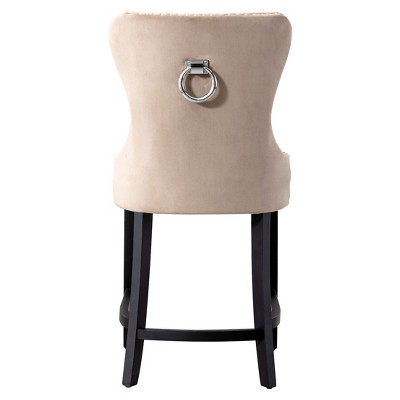 Elegant Velvet Taupe 24" Wingback Bar Stool with Silver Accents