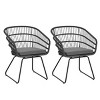Rattan-Wrapped Patio Dining Chairs with Upholstered Cushions Arm Dining Chair with Metal Played Sled Legs-Tanpinhause - 3 of 4