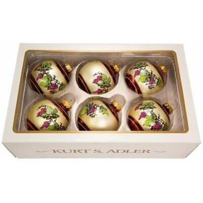 Kurt Adler Kurt Adler 80mm Glass Grapevine Ball Set of 6 Ornament Set, 6 Piece