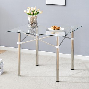 PAGED Round Dining Table Modern Kitchen Table with Glass Tabletop and Metal Legs, 35" Living Room Table for 4/6 Person - 1 of 4