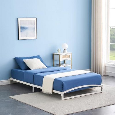 Homhougo 6 Inch Metal Platform Twin Size Bed Frame Low Profile with Sturdy Steel Slats Support White