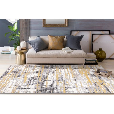 Yellow and Gray Abstract 8' x 10' Synthetic Area Rug