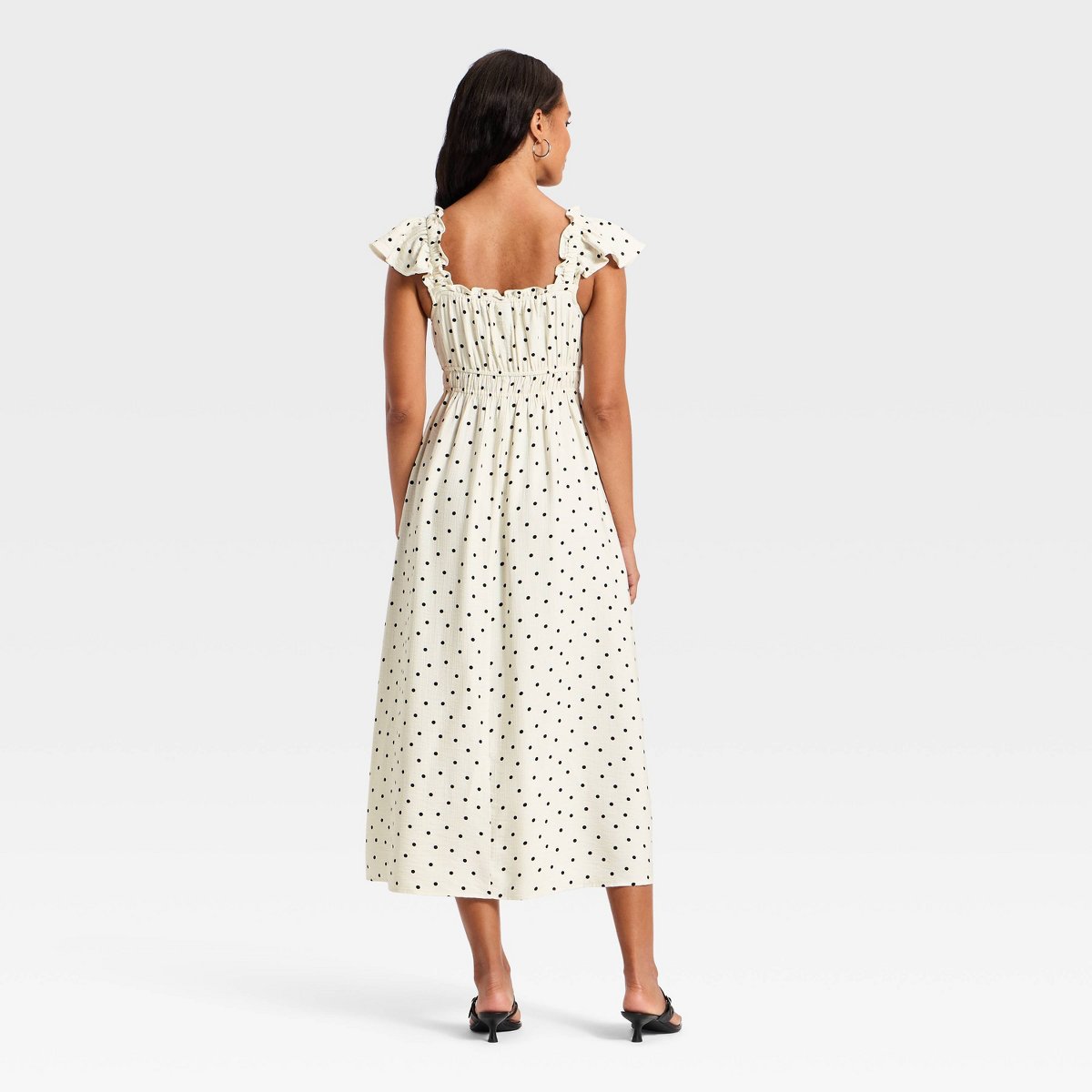Женские платья A New Day Women's Sleeveless Modern Gauze Femme Ruched Maxi Dress - A New Day™ Cream/Black Dot L — фото 2