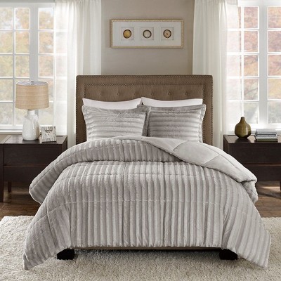NicBex 3-Piece Faux Fur King Size Bedding Comforter Sets, All-Over Pleated Fur Bedding Set, 1 Comforter, 2 Pillow Shams, Machine Washable