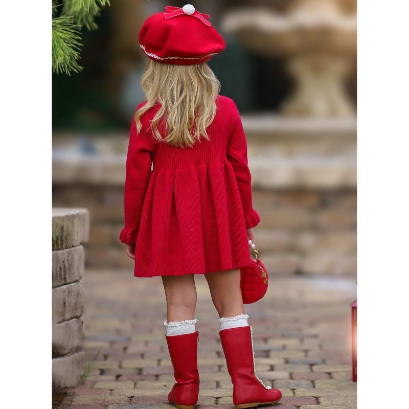 Girls Cozy Holiday Red Ruffle Knit Sweater Dress - Mia Belle Girls, 5 of 8