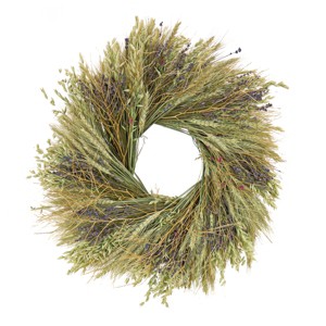 22" Artificial Wheat Stalks Spring Wreath with Lavender and Leafy Greens - National Tree Company - 1 of 3