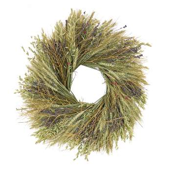 National Tree Company Artificial Spring Wreath, Metal Ring Base, Decorated with Wheat Stalks, Lavender, Leafy Greens, Spring Collection, 22 Inches
