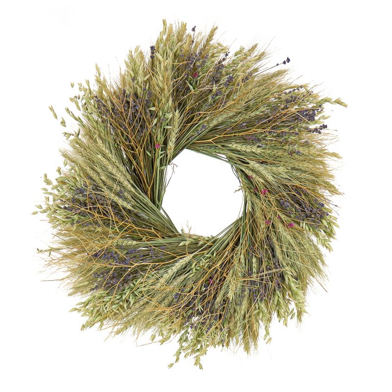 22" Artificial Wheat Stalks Spring Wreath with Lavender and Leafy Greens - National Tree Company, 1 of 4