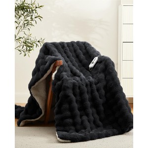 Fluffy Faux Fur Bubble Heated Throw Blanket, Ultra Soft Electric Blanket with 4 Heat Levels, 4/8 Hours Auto-Off, Cozy Home Gift - 1 of 4