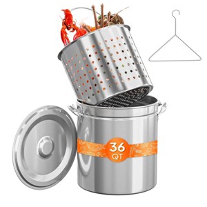 Karl Home 36 QT Stainless Steel Stock Pot with Strainer Basket , Lid and Hook - 1 of 4