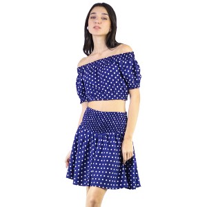 Artyska Women's Polka Dot Off Shoulder Crop Top Short Skirt 2 Piece Set - 1 of 4