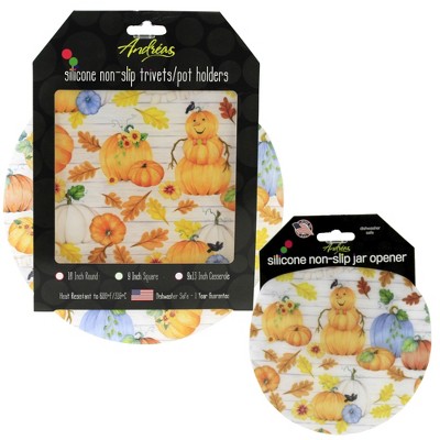 Tabletop 10.0" Pumpkin Havest Silicone Pads Jar Opener Trivet Pot Holder Andrea  -  Trivets