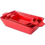 Bruntmor Rectangular Ceramic Glaze Bakeware Set, Baking Dish Oven Safe, Set Of 3, Red