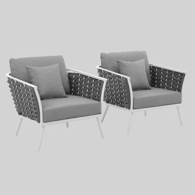 Stance 2pc Aluminum Patio Armchair White - Modway