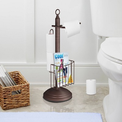 Oil Rubbed Bronze Freestanding Toilet Paper Holder with Storage