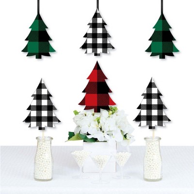 Big Dot of Happiness Holiday Plaid Trees - Decorations DIY Buffalo Plaid Christmas Party Essentials - Set of 20