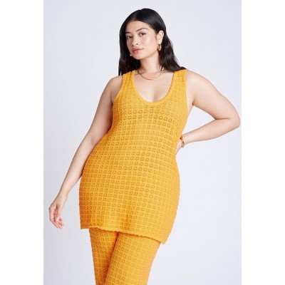 ELOQUII Women's Plus Size Racer Sweater Top With Scalloping