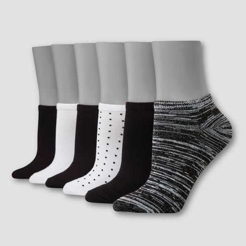 Hanes Premium 6 Pack Women's Comfort Soft Lightweight Low Cut Socks -  Black/white 5-9 : Target