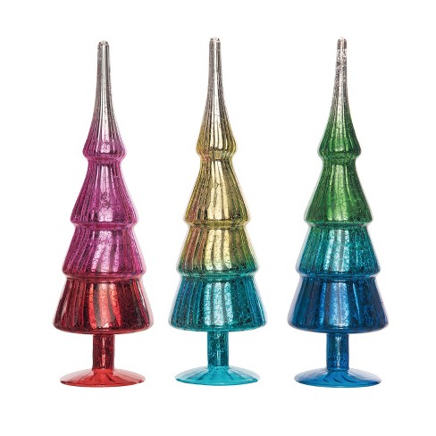 Transpac Large Glass Colorful Tree Decor Set of 3 Christmas Home Decorations - image 1 of 1