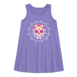 - Barbie - Dia Los Muertos Skull Graphic Sleeveless Aline Dress - 1 of 2