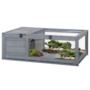 Wooden Reptile Cage with 3 Windows Slide-out Tray for Turtles, Lizards - 1 of 4