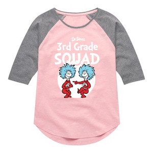 Girls' - Dr. Seuss - 3rd Grade Squad Thing 1 and Thing 2 Shirt Tail Raglan Graphic T-shirt - 1 of 4