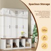 ORRD Farmhouse Hall Tree with Bench, 8-Door Shoe Storage Cabinet & 4 Hooks, Walnut Entryway Organizer for Living Room,White - 3 of 4
