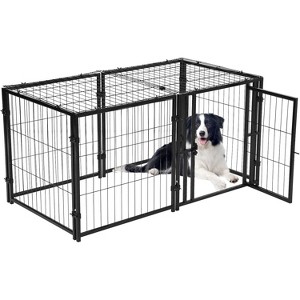 COZONY Dog Crate 48" L x 24" H, Heavy Duty Metal Dog Kennel with Wide Door, Removable Top, Indoor Outdoor Puppy Pet Playpen Cage - Black - 1 of 4