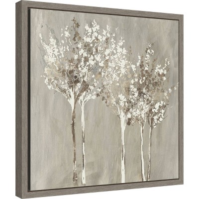 Dusky Trees 16" Square Framed Canvas Wall Art in Gray and Brown