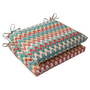 Outdoor 2-Piece Square Seat Cushion Set - Red/Turquoise Chevron