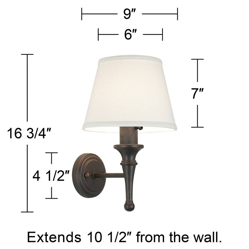 Regency Hill Braidy Farmhouse Rustic Wall Lamp Bronze Metal Plug-in 7" Light Fixture Ivory Empire Shade for Bedroom Bedside Reading Living Room Home, 4 of 7
