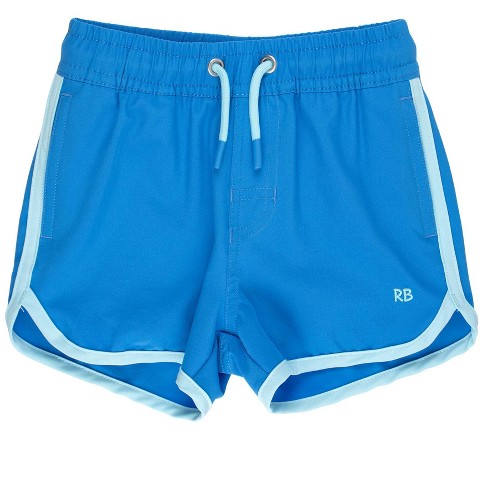 RuggedButts Boys UPF50+ Sun Protected Stretch Dolphin Hem Swim Trunks - Sonic Blue, 6