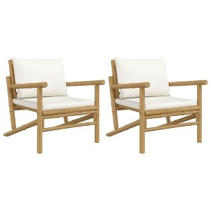 vidaXL Outdoor Garden Patio Chairs with Cream White Cushions - Durable, Lightweight, Bamboo - 1 of 4