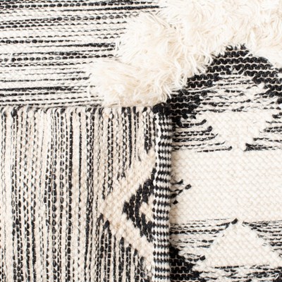 Hand-Knotted Elegance Black and Ivory Wool Runner Rug - 27" x 8"