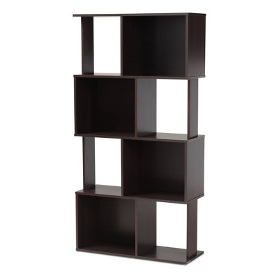 61.42" Riva Geometric Wood Bookshelf Dark Brown - Baxton Studio