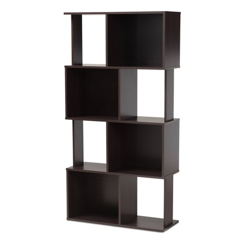 61 42 Riva Geometric Wood Bookshelf, Dark Brown Wooden Bookcase