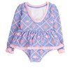RuffleButts Toddler Girls UPF50+ Long Sleeve One Piece Bow Peplum Rash Guard Swimsuit - Tropical Trellis, 3T - 2 of 4