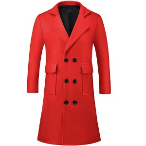 Lars Amadeus Men's Notched Collar Double Breasted Long Winter Coat - 1 of 4
