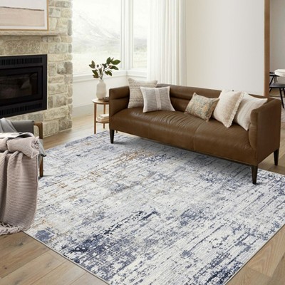 Modern Indoor Abstract Striped Area Rug Washable Low Pile Non Slip Carpet for Living Room Bedroom Soft Easy Care Foldable Floor Mat