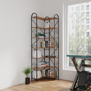 7-Shelf Corner Bookshelf, Modern High L-Shaped Bookcase, Thickened Iron Frame and Thickened Laminate Composition - 1 of 4