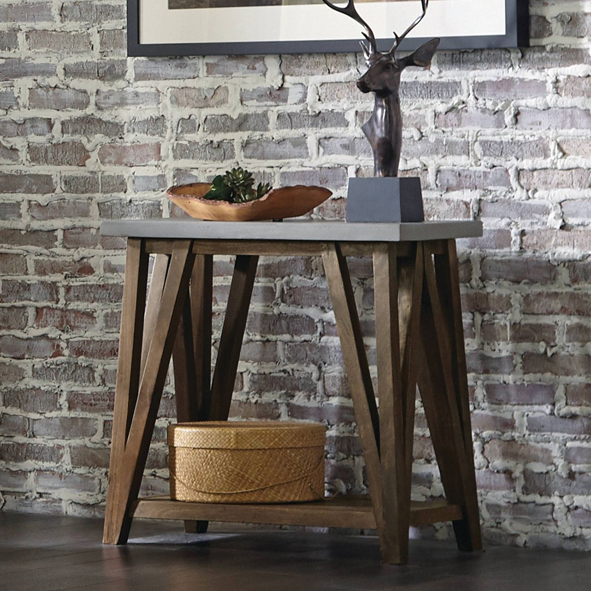 30" Brookside Console Media Table Concrete Coated Top and Wood Light Gray/Brown - Alaterre Furniture - thumbnail 5